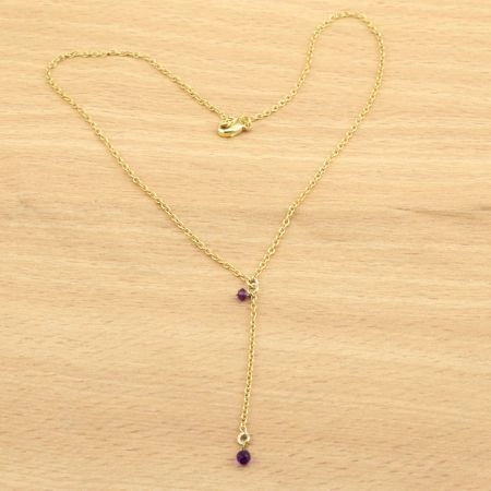 Amethyst Y Shape necklace, Brass with 22k gold plated necklace for women